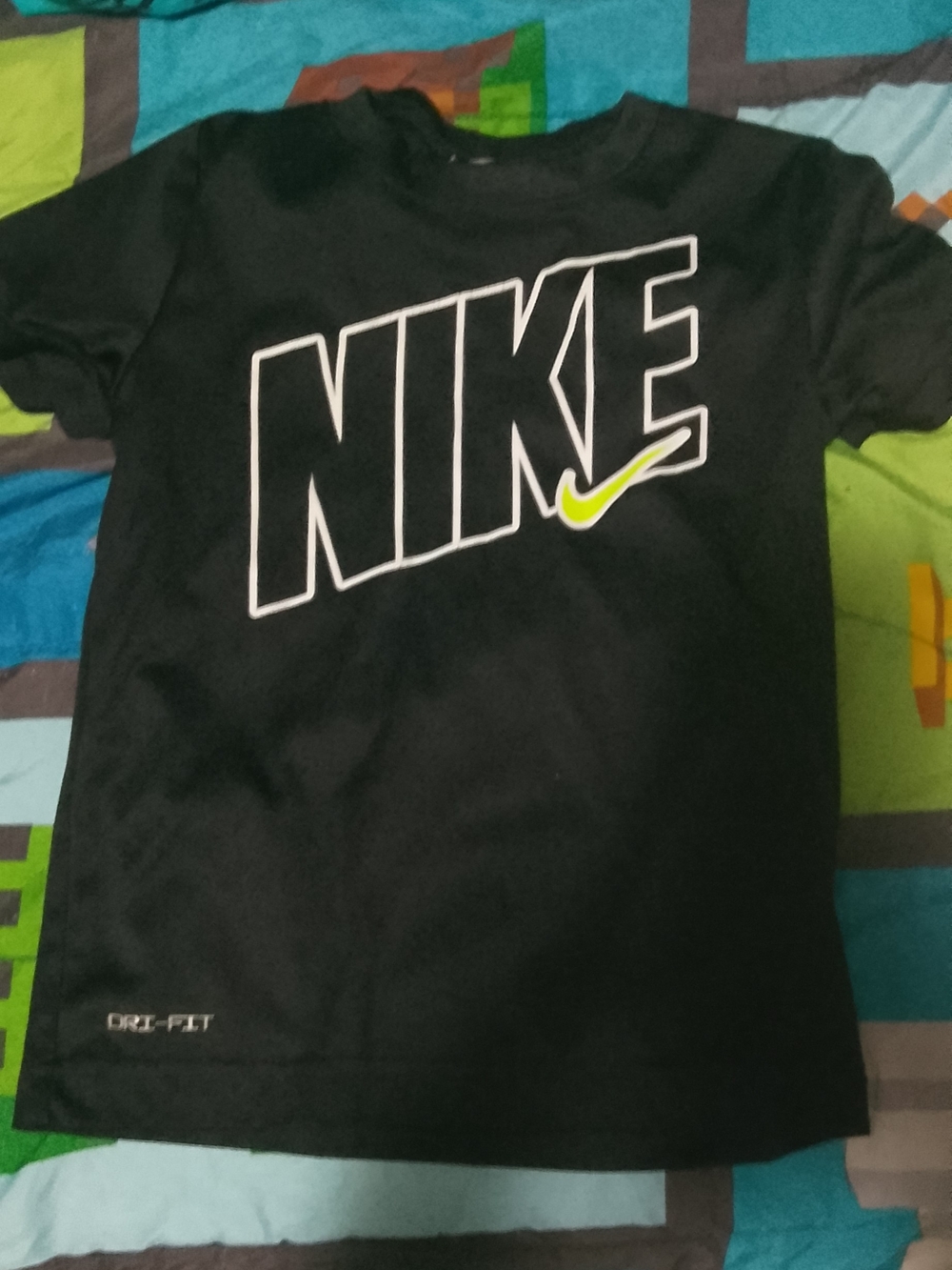 Nike Kids' Black Dri-FIT Logo T-Shirt - Black with Neon Accent